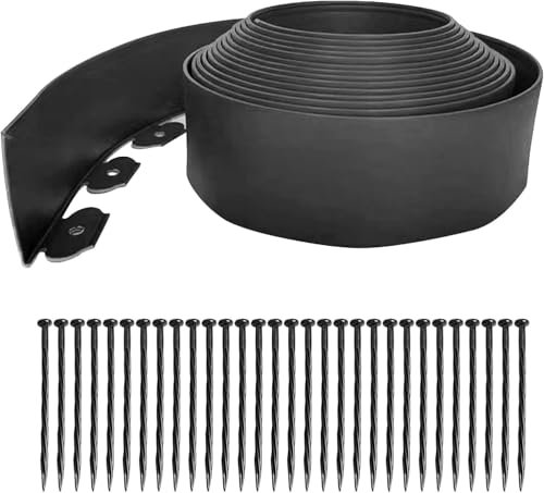20M Garden Edging Border,Flexible Lawn Edging include 60 Spikes,【10CM Hight】Plastic Lawn Edging Landscape Edging Kit for Lawn,Garden,Yard (Black)