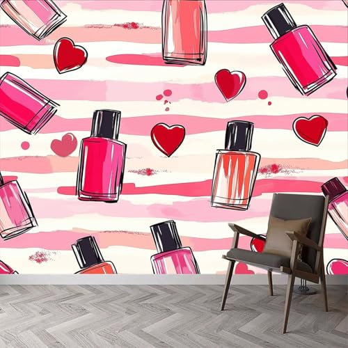 Mural Wallpaper Red Heart 3D Effect Pink Stripes Wallpaper Photo Poster Art Deco Wall Murals for Living Room Bedroom Corridor 350x250 cm 6214a