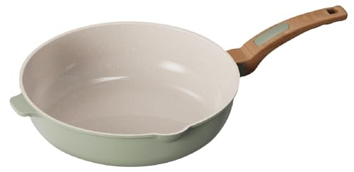 Cooksmart Signature 28cm Deep Frying Pan, Cast Aluminium, Sage Green | PFOA & PFAS free, induction compatible, dishwasher safe, ergonomic handle, suitable for all hob types