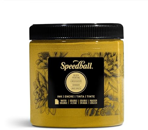 Speedball 8oz Water-Soluble Block Ink Gold, For Block Printing, Lino Printing, Screen Printing, For Artists Kit