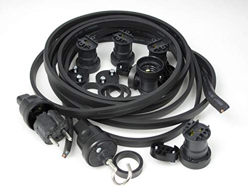 IKu ® Bausatz Illu Lichterkette 25 Meter 50 Fassungen - Stecker - Endstück - schwarzes Kabel