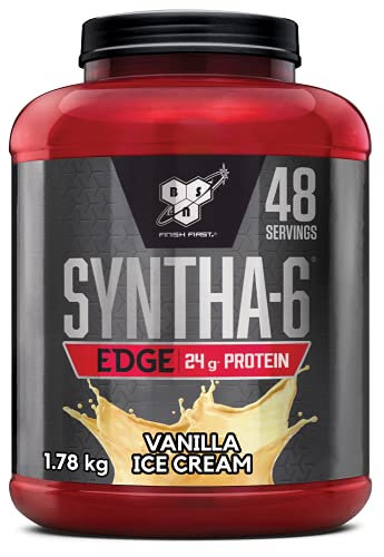 BSN Nutrition Protein Powder Syntha 6 Edge Low Carb and Sugar Whey Protein Shake with Whey Protein Isolate and BCAAs, Muscle Gain Powder, Vanilla Ice Cream Flavour, 48 Servings, 1.87 kg