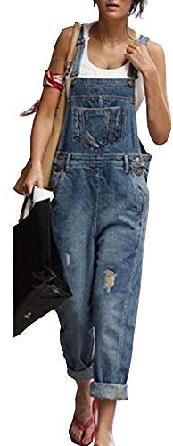 Morbuy Moda Donna Jeans Strappati Salopette, Nuovo Senza Maniche Lunga Jumpsuit Tasche Denim Pantalone Overall Monopezzi Partito Playsuit (2XL,Blu)