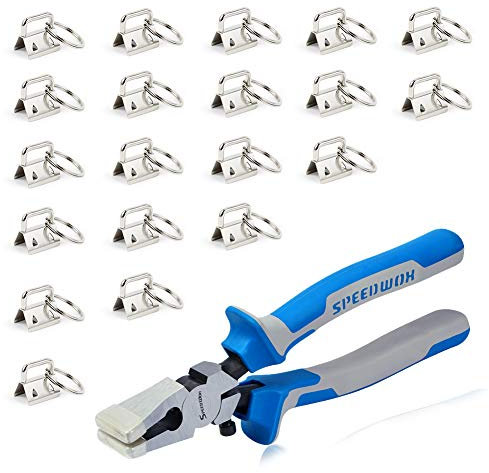 SPEEDWOX 20 Sets von Schlüsselanhänger-Zangen 2,3 cm Schlüsselanhänger Hardware mit Schlüsselanhänger-Spaltringen Gurtband Stoff Umreifung Weiß Nickel Glas Breaking Zange Werkzeuge mit Gummispitzen