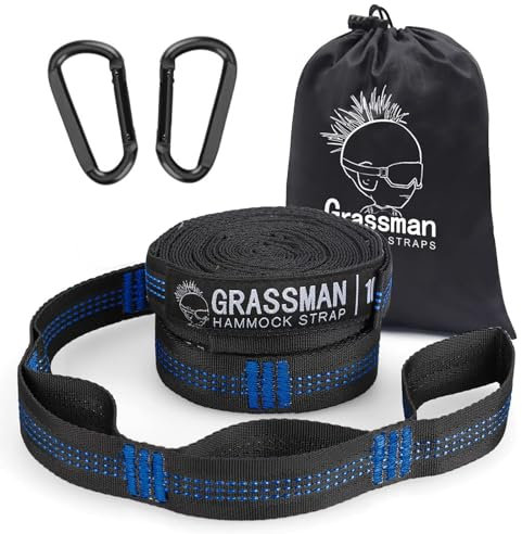Grassman Hängematten Befestigung Längen-Verstellbares, 300cm Länge Aufhängung Hängematte Baum Schaukel Befestigung für Camping-Hängemattenzubehör, Hängematte Gurt mit 2 Hakenkarabinern 20 Schlaufen