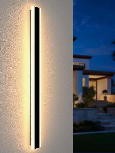 LED Lange Wandlampe Villa Wandlampe Villa Porch Wandlampe Außen IP65 Wasserdicht Wandleuchten Schwarz Lange Lichtleiste Aluminium Aussen Wandlampe Acryl Warmes Licht Gartenleuchte-150CM,Warmes Licht