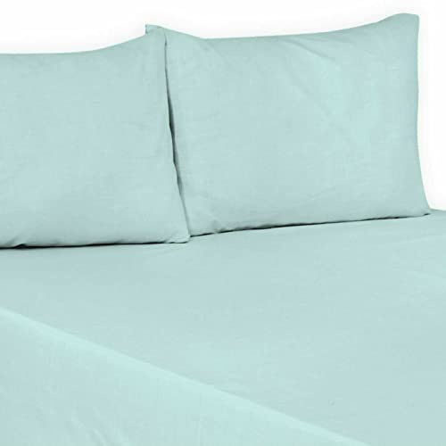 Flat Sheet Plain Dyed Polycotton Bedsheet Super Soft Easy-Care Bedlinen Non-iron Flat Sheets/Top Sheets in Single-Double-King-Super king (Duck Egg, Double)