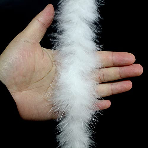 2m Turkey Dicke Flusenstreifen Straußenfedern Borte Fransen mit Satinband Plush Feder Borten zum DIY Nähen von Kleidern Basteln Kostüme Home Hochzeit Party Weihnachtsbaumdekoration,Weiß A