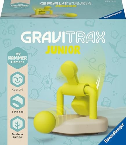 Ravensburger GraviTrax Junior Element Hammer - Erweiterbare Kugelbahn für Kinder, Murmelbahn überwiegend aus nachwachsenden Rohstoffen mit Themenwelten, Lern- und Konstruktionsspielzeug ab 3 Jahren
