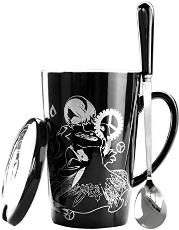 damdos Coffee Mugs Nier Automata Cosplay 2B 9S Coffee Cup Ceramic Mugs with Lid Daily Drink Tea Milk Coffee Glass(12 Oz)