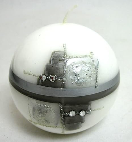 Kugelkerze Elektra Weiß-Silber-Grau mit Glitzersteinen ca. 8 cm