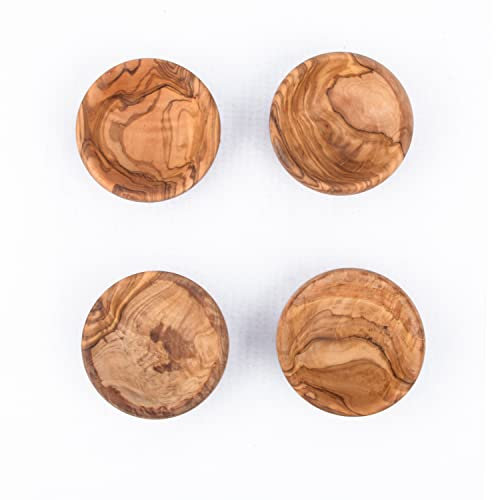 MOHA 24 hochwertige dip Schälchen Set aus exklusivem Olivenholz – Tapas Schalen Set - kleine Schale für Oliven & BBQ Saucen - Dip Schüssel für -Ø 8 cm 4er Set,