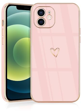 JRIANY for iPhone 12 Case, Protective Flexible Silicone Case with Cute Design Love Heart Pattern Shockproof Bumper Cover Compatible with Apple iPhone 12 - Pink