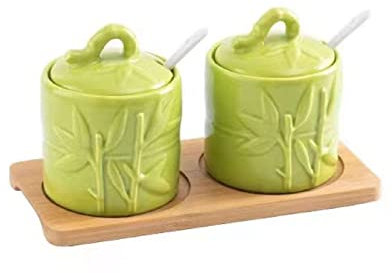 Azucarero chino con tapa, tarro de almacenamiento de hojas en relieve, azucarero de porcelana verde, salero de 200ml/7oz, for barra de café, restaurante-verde-individual 1 tarros ( Color : Green , Siz