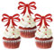 24 Stück Glitzer Rote Weihnachtsschleifen Cupcake Toppers, Tortendeko Weihnachten, Kuchen Deko Weihnachten für Neujahr Party, Weihnachtsfeier Deko (Schleife)