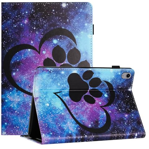 LSPCASA Carcasa para iPad 2022 10.9 Pulgada/iPad 10th Generation PU+TPU Material Funda iPad 10 Generación con Ranuras para Tarjetas Funda iPad 10.9 Pata de Gato corazón