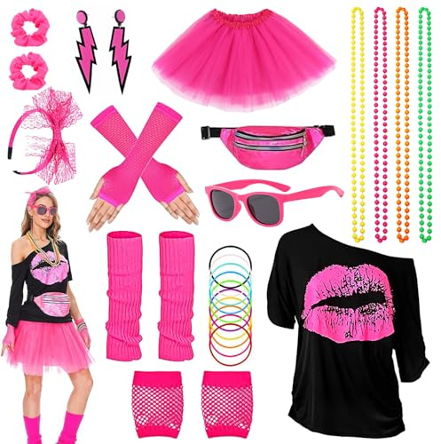 DGUSO Déguisement Année 80 Femme, Costume Carnaval, Accessoires pour Soirées à Thème et Halloween