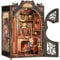 CUTEBEE Kit Book Nook- DIY Miniature Maison de poupée - Kit de construction avec housse de protection contre la poussière et lumière LED - Kit de modélisation Booknook pour adultes (Count Cat's Study)