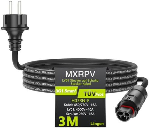 MXRPV Câble LY01 2/3/5/10M,Câble Adaptateur LY01 vers Schuko,Câble de Connexion AC LY-01 Femelle vers Schuko Mâle,Prise Solaire PV pour la Série de Micro-onduleurs Deye (3 mètres)
