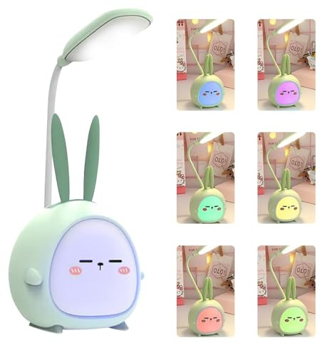 SKIKHN Schreibtischlampe Kinder,Nette Cartoon Schreibtischlampe,Tischlampe Dimmbar mit USB Aufladbare,LED Schreibtischlampes Kaninchenlampe,Kinder Tischlampe Kabellos für Schlafzimmer,Wohnzimmer Grün