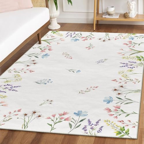Artoid Mode Daisy Blumen Blätter Pflanzen Frühling Teppich, 160x220 cm Sommer Relax Kuscheliger Anti-Rutsch Unterseite Küche Wohnzimmer Dekoration