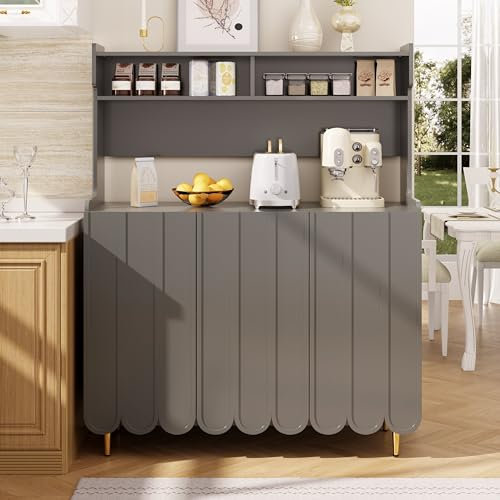 ModernLuxe Sideboard mit offenen Ablagefächern, 120×40×151 cm, Anrichte für Küche und Esszimmer, modernes Design mit goldenen Beinen, eleganter Stauraum - Grau C