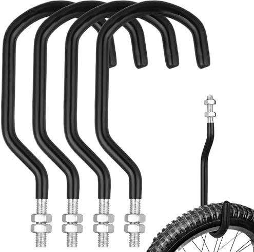 Shimeyao 4 Stück Maschinengewinde, Fahrradaufbewahrungshaken mit Mutter, robuste Fahrradhaken, M10 x 1,5, Maschinengewindehaken, gummierter Fahrradaufhänger zum Aufhängen großer Mountainbike-Reifen