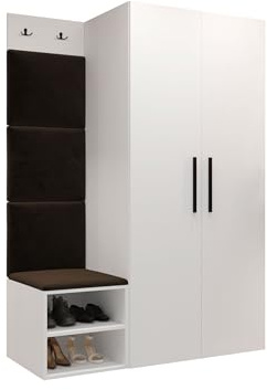 Mirjan24 Garderoben-Set Mapreni IV, Schuhschrank + Kleiderhakenbrett + Kleiderschrank Gepolstertes Paneel/Wandpaneel Kleiderhaken Flurgarderobe Wandgarderobe (Weiß, Manila 04)