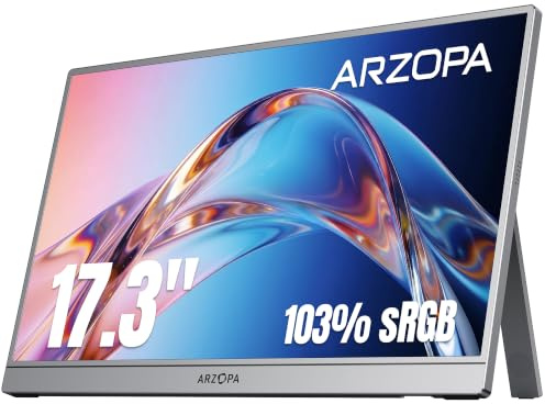 ARZOPA Monitor Portatile 17,3 IPS 103% sRGB | Schermo FHD 1080P | HDR10 | Ultra Sottile 9.3mm | Altoparlanti Integrati | Plug & Play per Laptop, PC, Mac, Console - Z1C PLUS