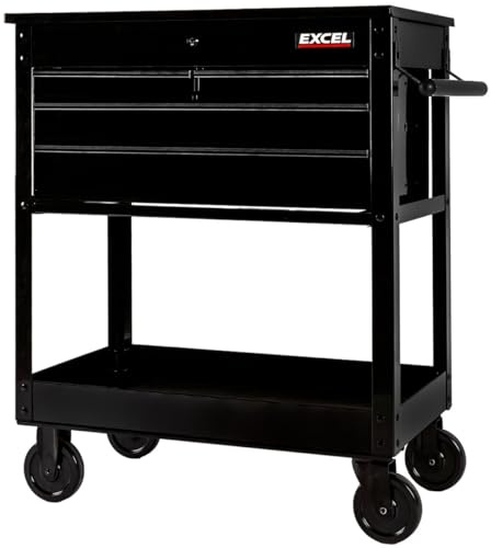 Excel 30 Heavy-Duty Mobile Tool Trolley, Lockable 4 Drawer Ball Bearing Tool Chest Cabinet, Rolling Garage Workshop Storage Cart for Mechanics