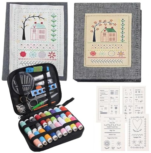 Embroidery Stitche Book | DIY-Stichbücher-Set Aus Hochdichtem Leinen Mit Schritt-Anleitungen Für 143 Stiche | Näh-Übungsleitfaden Für Anfänger, Erwachsene, Hobby, Basteln, Familie, Stricken, Weben