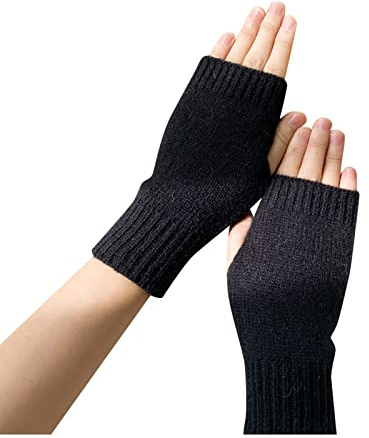 handschuhe damen elegant Winter- Frauen und -niedliche Normallack-halb | gestrickte Wollhandschuhe Strapsgürtel Lack Schwarz (Black, One Size)