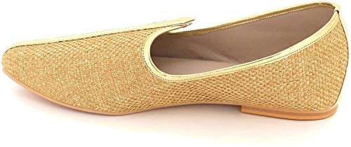 AARZ LONDON Mens Gents Groom Shimmery Traditional Ethnic Wedding Indian Pumps Khussa Jutti Mojari Slip On Flat Gold Shoes Size UK 8