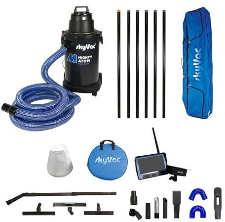 SkyVac Mighty Atom Gutter Cleaning Machine with 6 Push Fit Poles (9m Reach) and a Real Time Inspection Camera