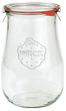 WECK 738 1750ml Tulip Storage Jar Including Glass Lid, Seal & Clamps for Sourdough, Preserving, Canning, Yoghurt, Kimchi, Jam