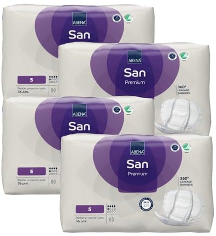 ABENA San 5 Premium Inkontinenzeinlagen MONATSPAKET (36 x 4 = 144 Stück) für Damen und Herren, 1200 ml Saugfähigkeit, schnell einziehende, diskrete und anatomische einlagen für Männer/Frauen