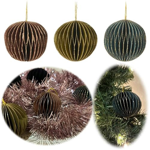 LS-LebenStil Papier Set Deko-Anhänger 3-Fach Wabenbälle Petrol Grün Braun 6cm FSC Papier-Kugel Weihnachten Baumschmuck Honeycomb