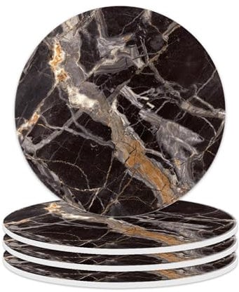 Pagnanno. Chopping Board-Catering Cutting Set-Kitchen Board-Glass Worktop Savers-Sink Chopping Board-Large-Worktop Protectors Heat Resistant-Marble Effect (Design 9, Round Coaster (10cm) - Pack of 4)