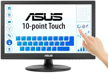 ASUS 15.6” 1080P Touch Monitor (VT169HE) - Full HD, 10-Point Touchscreen, IPS, Wide Viewing Angle, Frameless, Eye Care, Flicker Free, Low Blue Light, HDMI, Windows 11 Compliance, VESA Mountable