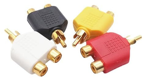 Alnicov Lot de 4 adaptateurs répartiteurs RCA en Y plaqués Or, connecteurs RCA 1 mâle vers 2 Femelles pour Caisson de Basses, amplificateur stéréo de Voiture, TV, etc.