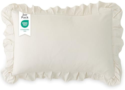 TOCOMOA Kissenbezug 40 x 80 2er Set - Rüschen Kissenbezüge Öko-Tex Zertifiziert, Kissenhülle Weich und Hypoallergen, Kopfkissenbezug 40x80cm mit Hotelverschluss Beige