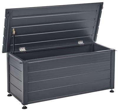 Beliani Gartentruhe 190L Aluminium dunkelgrau wasserfest Kissenbox Auflagenbox Campalto
