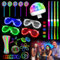 Neon Knicklichter Party Set, 74 Stück Knicklichter Kinder Set mit Led Discokugel, Brille Neon Party Gadgets Neon, LED Brille Party, für Geburtstags Festival Hochzeiten, Karnevals und Musikfestivals