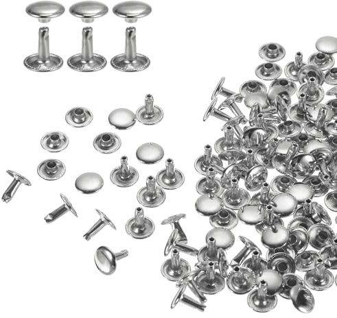QUARKZMAN 60 Sets Doble Tapa Remaches de Cuero, Remaches Metálicos Tubulares Redondos de 10x10mm para Cuero Artesanía, Decoración de Cinturones Collares para Mascotas, Botas y Bolsos, Plata