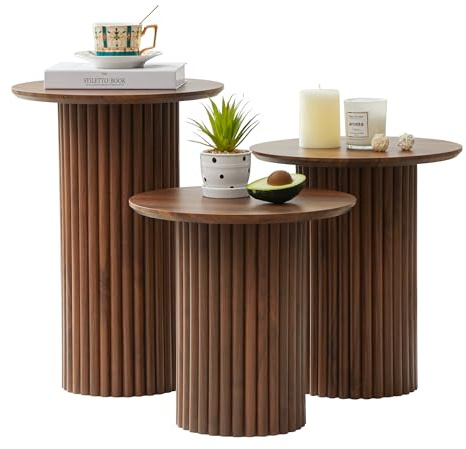 Bifins Walnut Round Nesting Coffee Table Set of 3