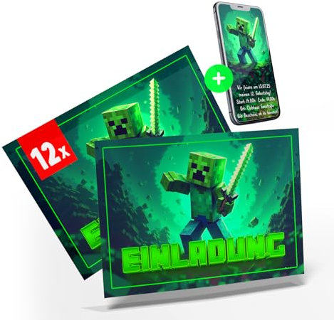 Koko Lora 12x Einladungskarten Gaming Kindergeburtstag • Gamer Party EInladungen für Kinder