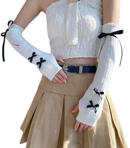 Dakuailo Armstulpen Damen, Y2K gestrickt, lang | Y2K Armstulpen für Damen, gestrickt, lang & elastisch, im Kawaii-Fairy-Stil
