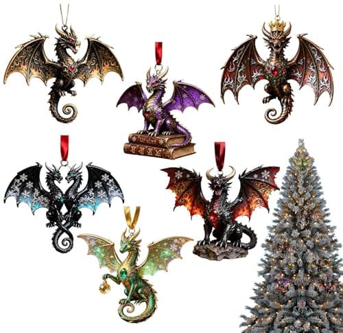 Weihnachtsschmuck Fliegender Drache - 6-teilige 2D Acryl Weihnachtsdekoration | Aufhängbarer Christbaumschmuck Für Weihnachtsbäume | für Feiertag Zuhause Bauernhaus Hotel Schule Garten Terrasse Hof