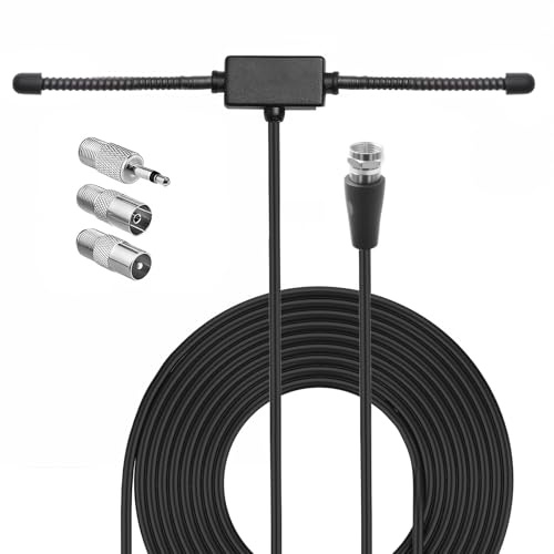 FM DAB Radio Aerial Antenna 75 Ohm FM Stereo Antenna with 3 m Extension Cable F Type Connector 3 Connector Adapters for Home Stereo Receiver Indoor Music System AV Radio Vedio Home Theater Receiver