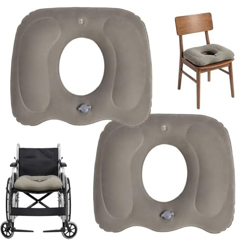 2 Stück Hämorrhoiden Sitzkissen 48 X 48 X 12 CM, Sitzring Steißbein Entlastung, Sitzkissen Aufblasbar, Geeignet Bei Postoperativen Schmerzen, Ischias, Schmerzen Nach Der Geburt und Wundliegen (Grau)